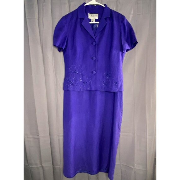 Jessica Howard Dress Set Womens 8P Blue 2‎ Pc Jacket Maxi Sheath Linen Blend - Picture 1 of 16